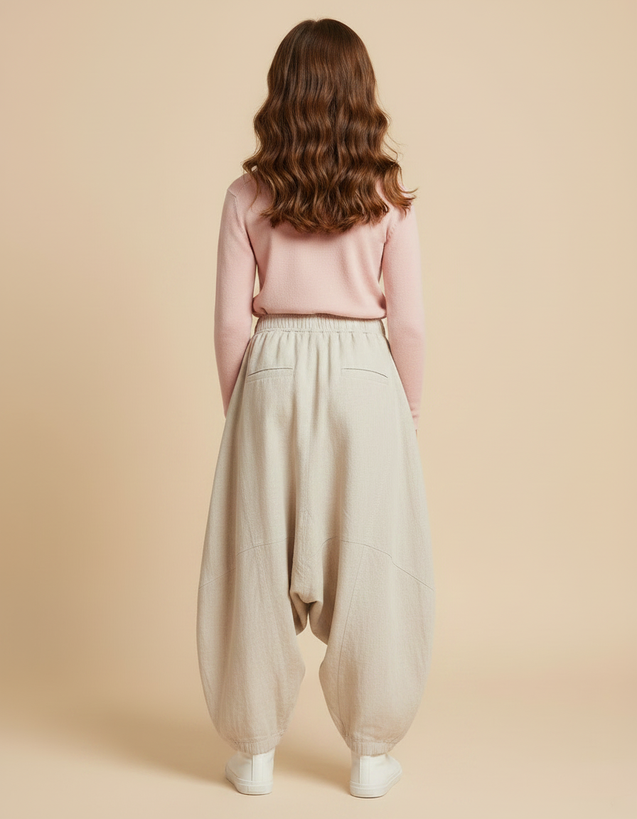Pantalon Parachute Beige Ample Lin Décontracté Enfant - vue 2