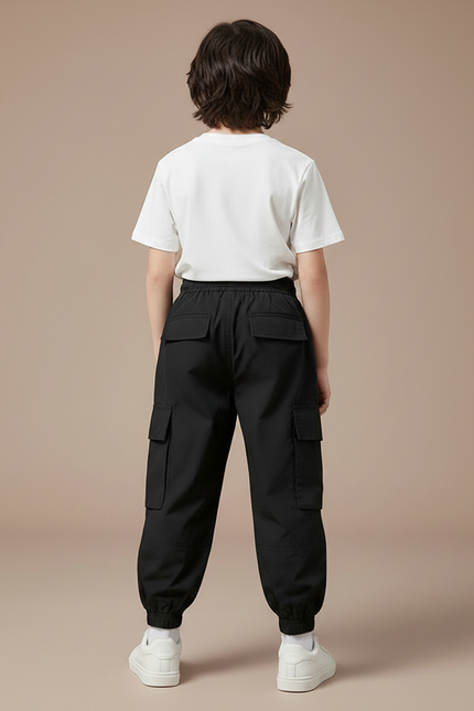 Pantalon Parachute Noir Cargo Ample Sport Enfant - Polyester - vue 2