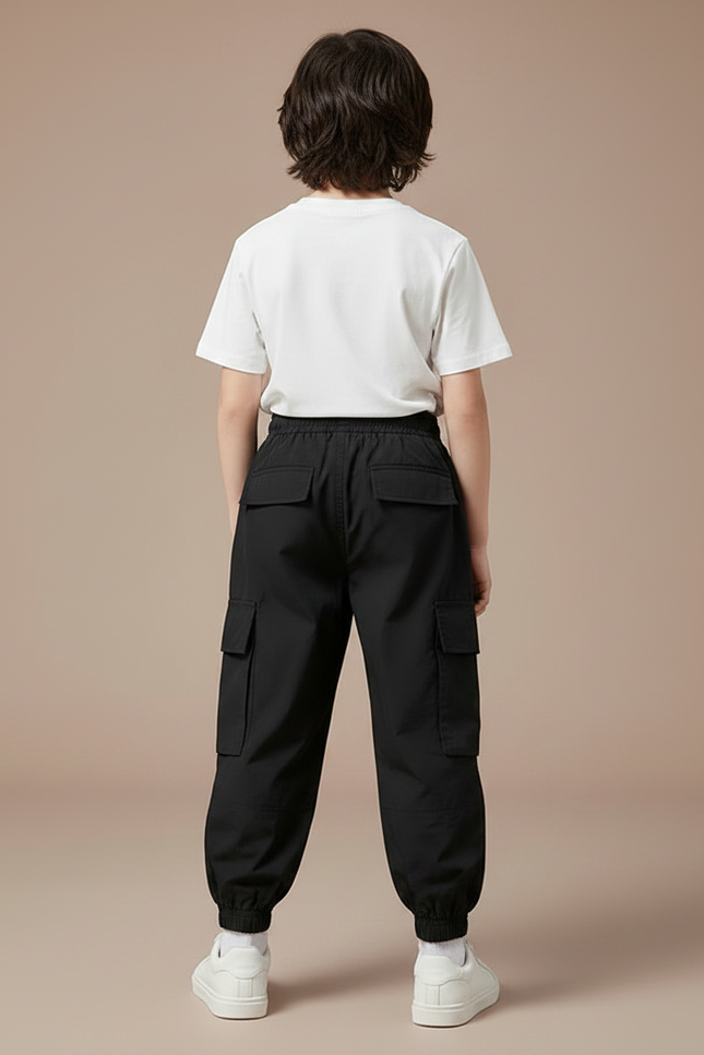 Pantalon Parachute Noir Cargo Ample Sport Enfant - Polyester - vue 2
