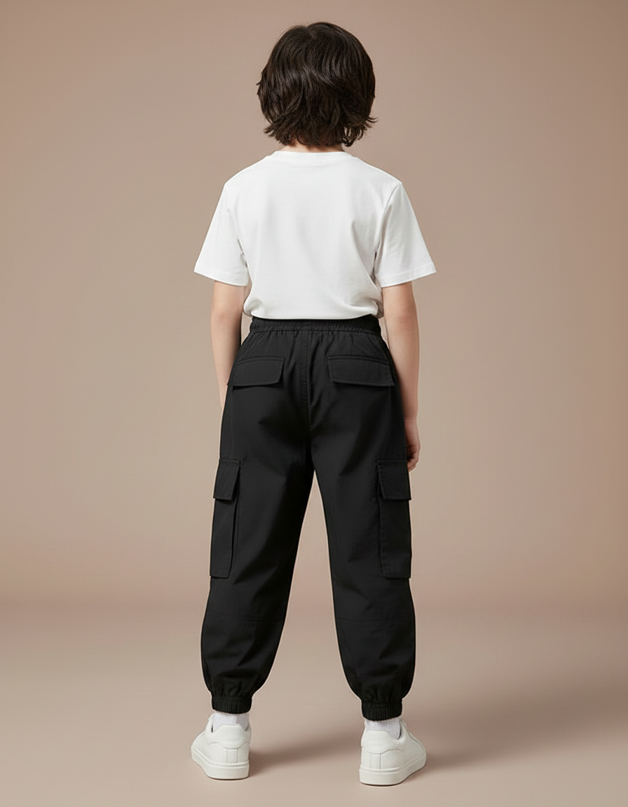 Pantalon Parachute Noir Cargo Ample Sport Enfant - Polyester - vue 2