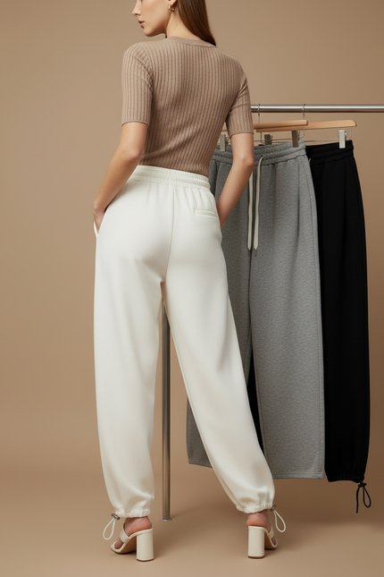 Pantalon Parachute Blanc Ample Cordon Décontracté Femme - Molleton - vue 2