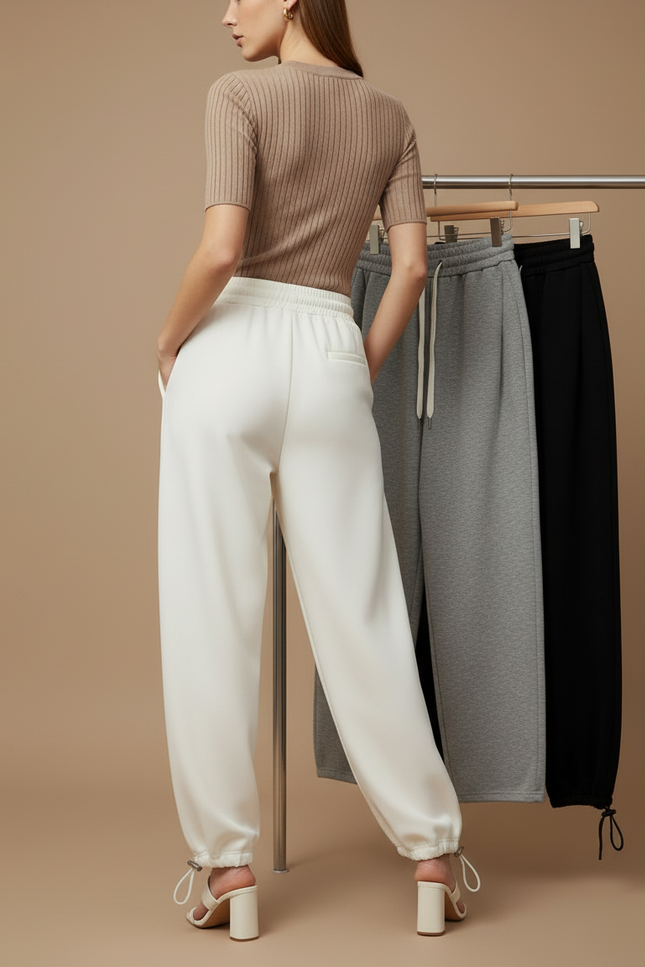 Pantalon Parachute Blanc Ample Cordon Décontracté Femme - Molleton - vue 2