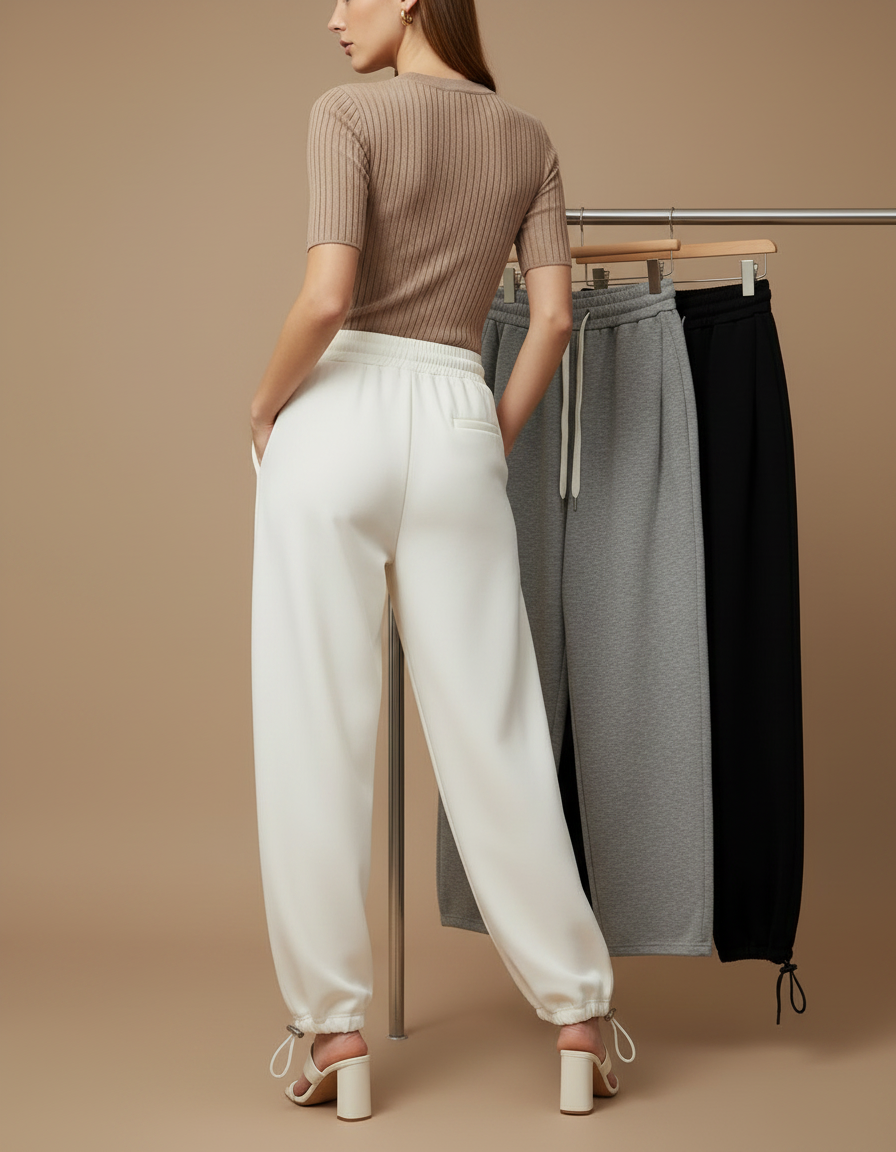 Pantalon Parachute Blanc Ample Cordon Décontracté Femme - Molleton - vue 2