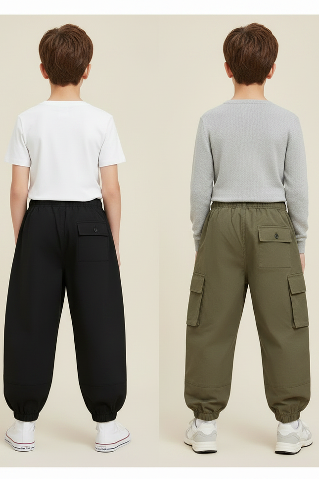 Pantalon Parachute Kaki Noir Ample Cargo Garçon Moderne - Toile - vue 2
