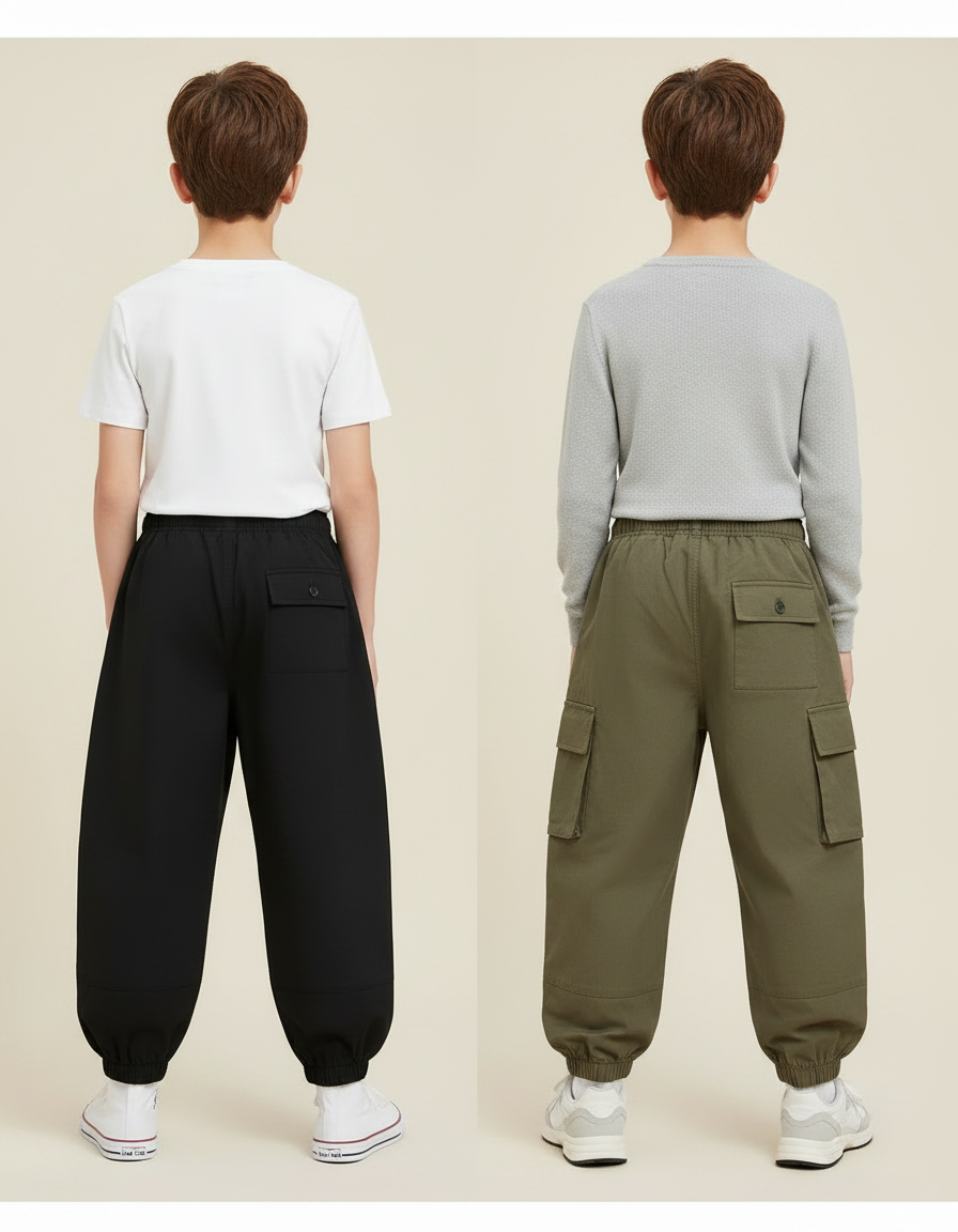Pantalon Parachute Kaki Noir Ample Cargo Garçon Moderne - Toile - vue 2