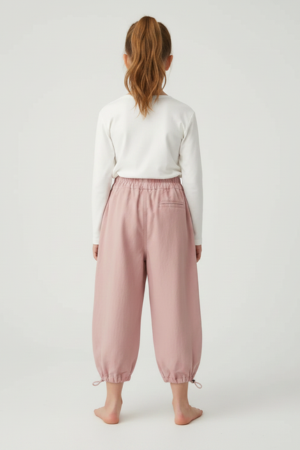 Pantalon Parachute Rose Cargo Coton Ample Fille - vue 2