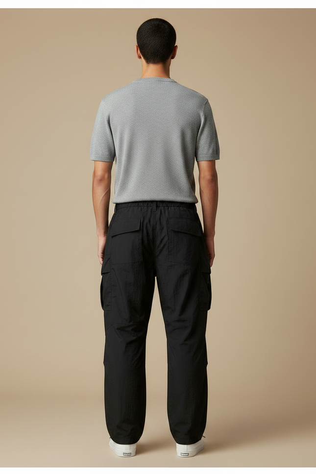 Pantalon Parachute Noir Tactique Ample Homme Décontracté - Polyester - vue 2