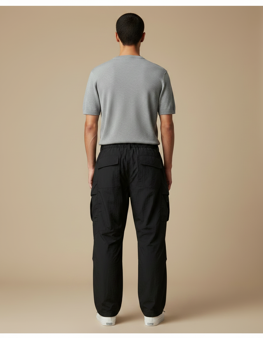 Pantalon Parachute Noir Tactique Ample Homme Décontracté - Polyester - vue 2