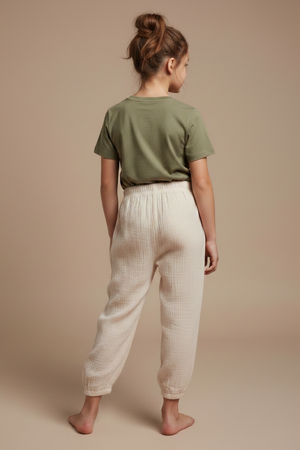 Pantalon Parachute Crème Coton Ample Enfant Doux - Beige - vue 2