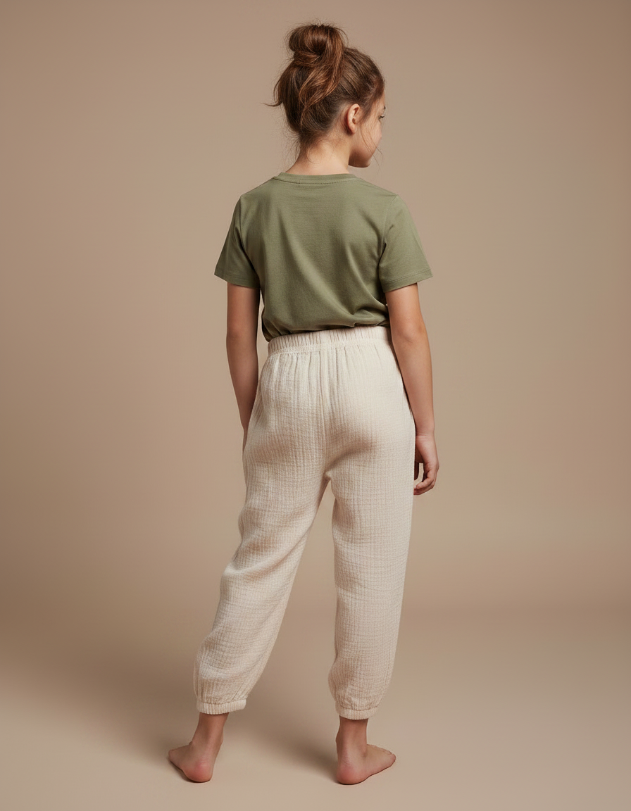 Pantalon Parachute Crème Coton Ample Enfant Doux - Beige - vue 2