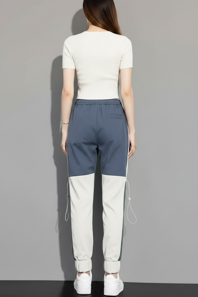 Pantalon Parachute Bicolore Cargo Streetwear Femme Cordon - Multicolore Polyester - vue 2