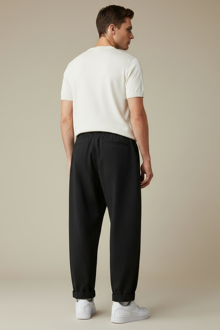 Pantalon Parachute Noir Ample Décontracté Coton Homme - vue 2