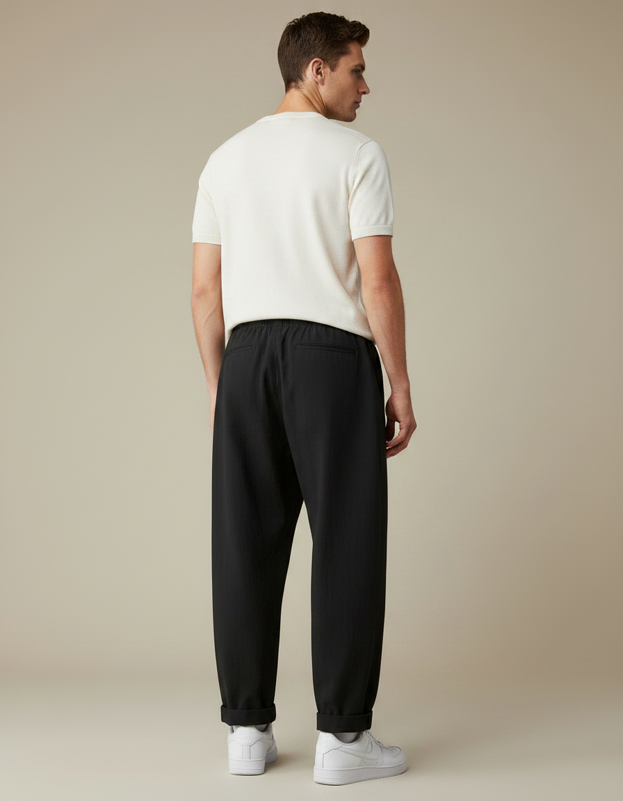 Pantalon Parachute Noir Ample Décontracté Coton Homme - vue 2