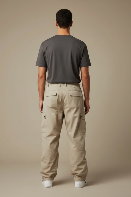 Pantalon Parachute Homme Beige Baggy Nylon - Toile - vue 2