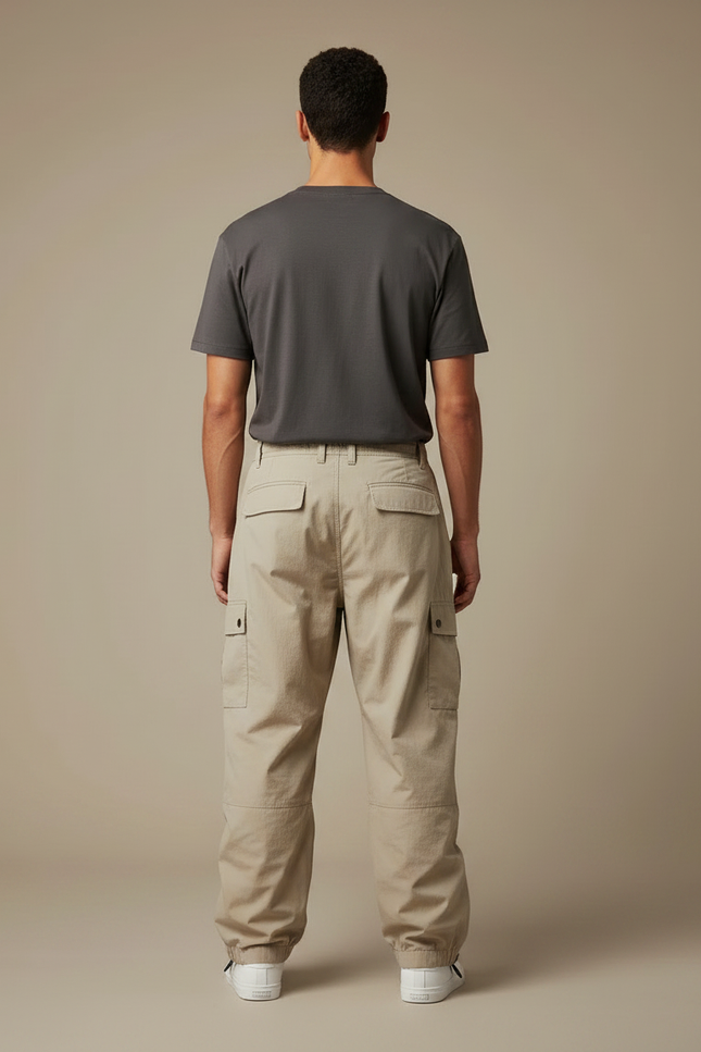 Pantalon Parachute Homme Beige Baggy Nylon - Toile - vue 2