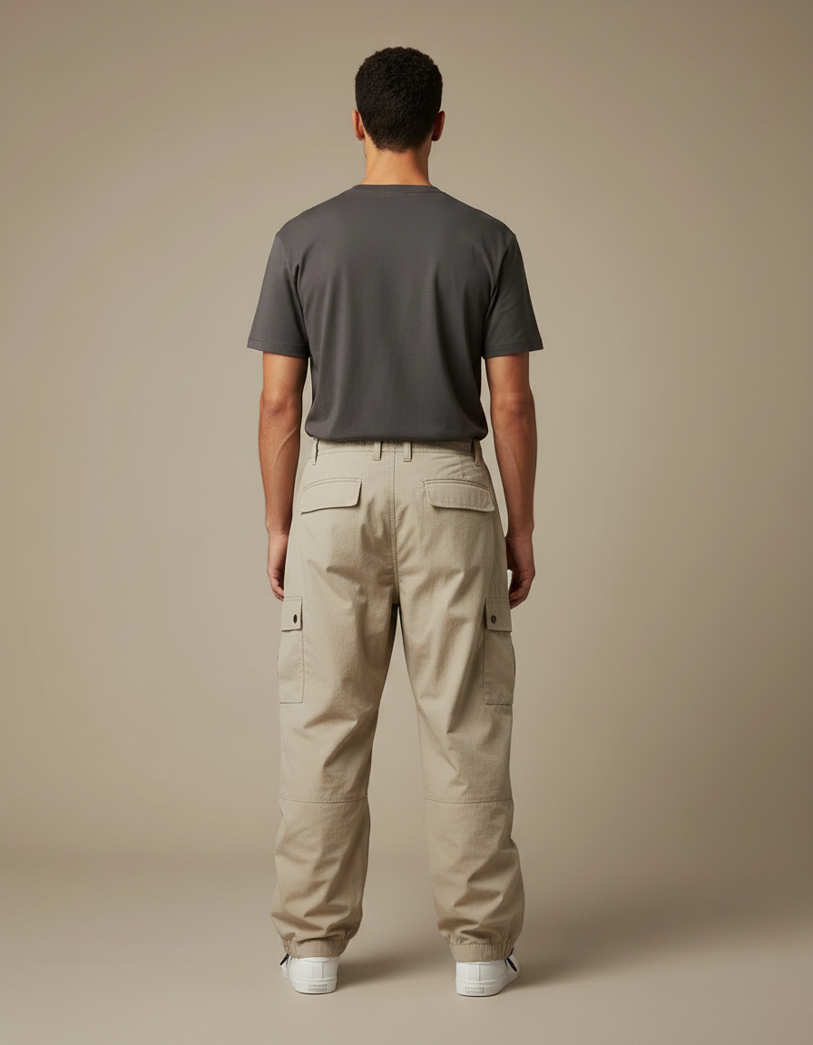 Pantalon Parachute Homme Beige Baggy Nylon - Toile - vue 2