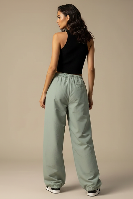 Pantalon Parachute Femme Kaki Baggy - Vert Polyester - vue 2