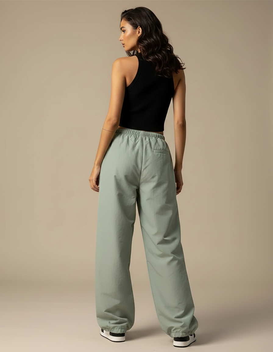 Pantalon Parachute Femme Kaki Baggy - Vert Polyester - vue 2