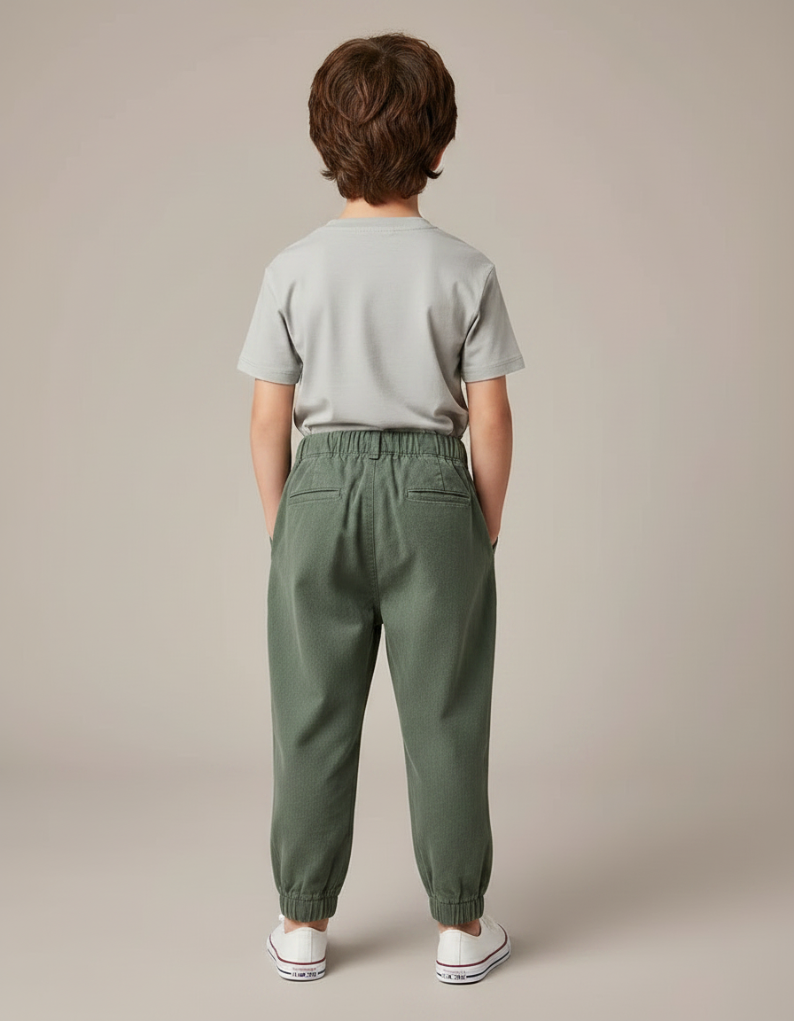 Pantalon Parachute Vert Coton Ample Garçon Décontracté - vue 2