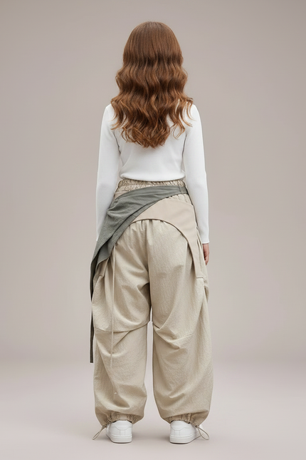 Pantalon Parachute Beige Ample Plissé Enfant - Polyester - vue 2