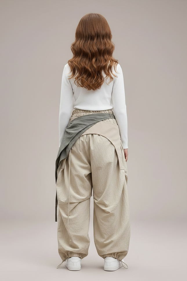 Pantalon Parachute Beige Ample Plissé Enfant - Polyester - vue 2