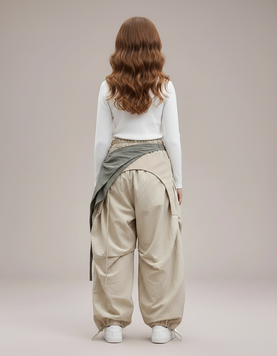 Pantalon Parachute Beige Ample Plissé Enfant - Polyester - vue 2