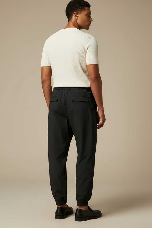 Pantalon Parachute Noir Ample Cordon Homme Casual - Polyester - vue 2