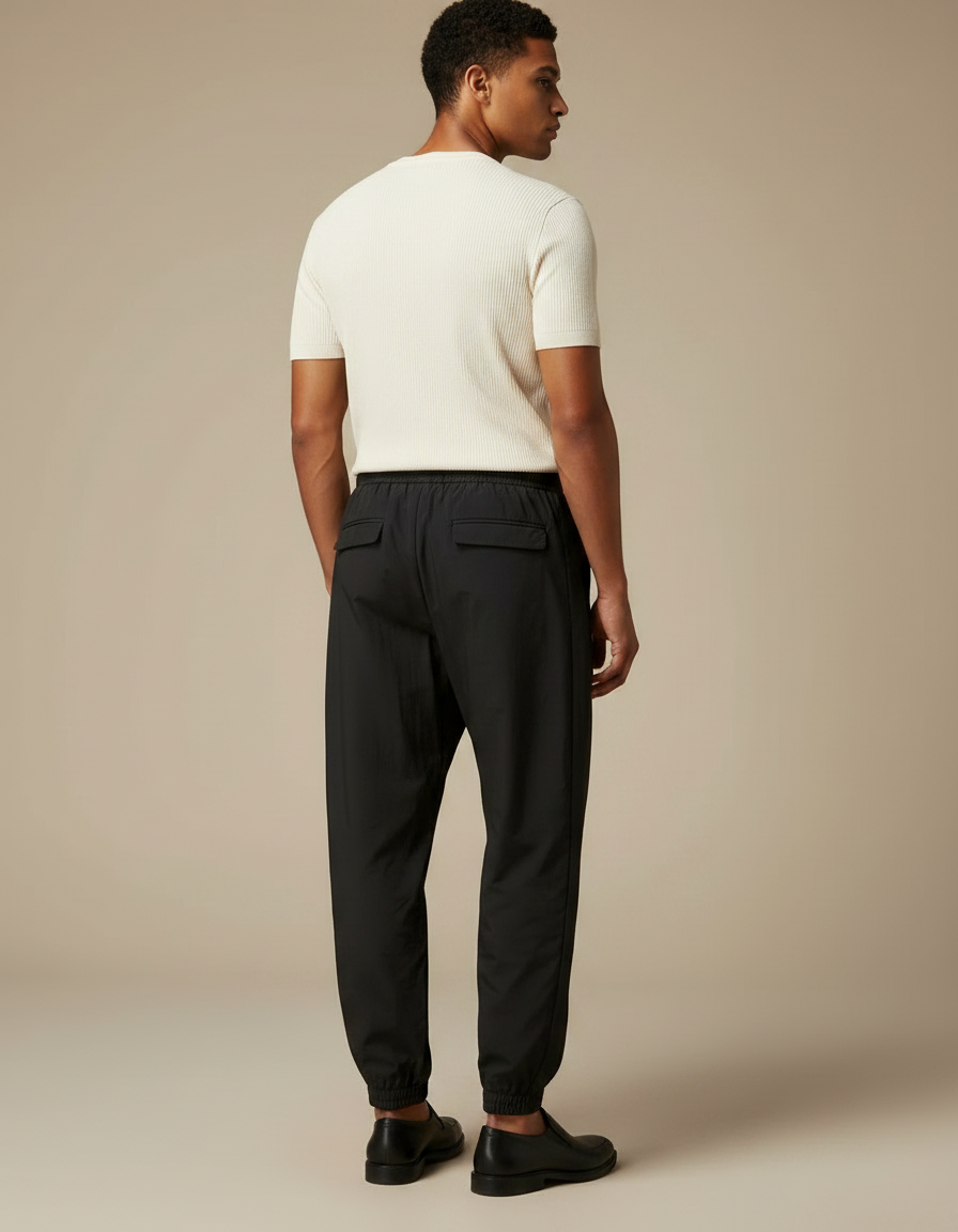 Pantalon Parachute Noir Ample Cordon Homme Casual - Polyester - vue 2