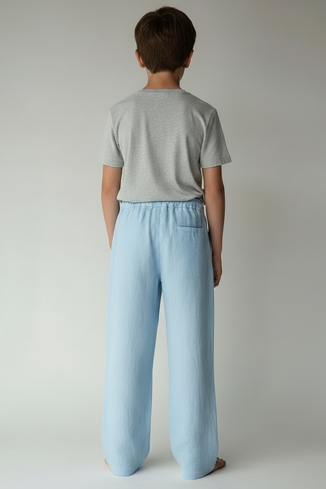 Pantalon Parachute Bleu Ciel Ample Lin Enfant Décontracté - vue 2