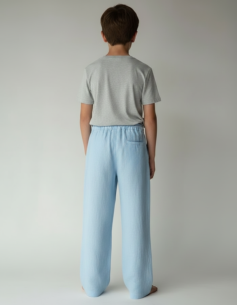 Pantalon Parachute Bleu Ciel Ample Lin Enfant Décontracté - vue 2