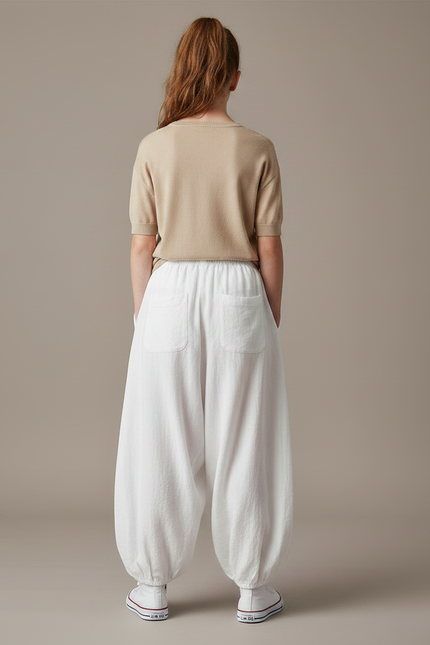 Pantalon Parachute Blanc Ample Lin Enfant Décontracté - vue 2