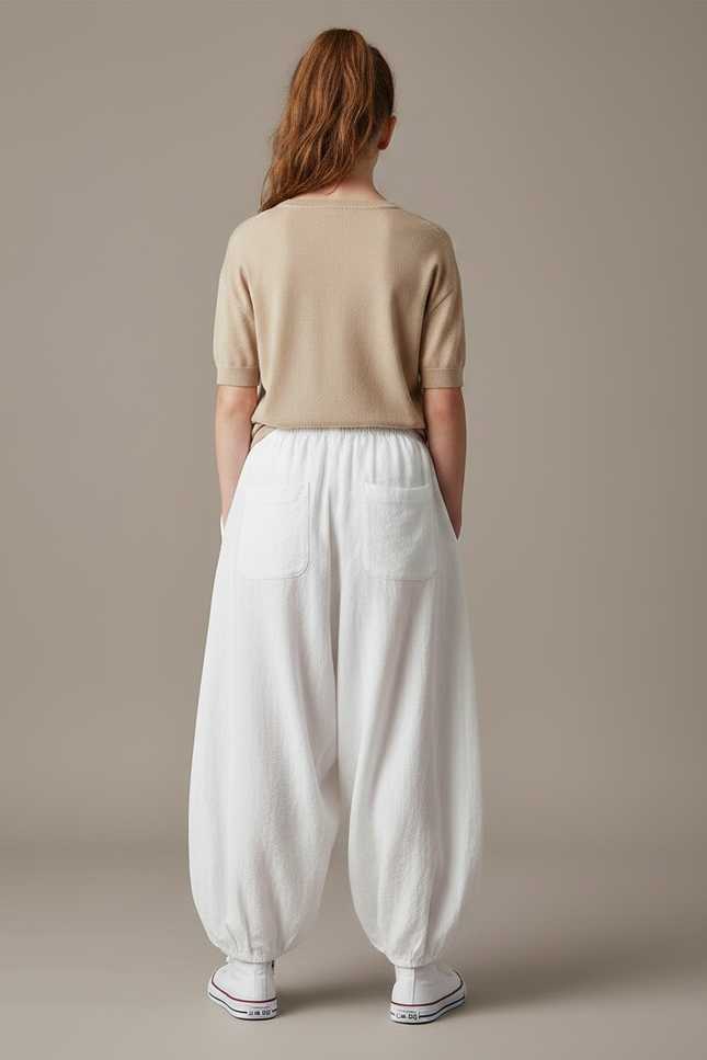 Pantalon Parachute Blanc Ample Lin Enfant Décontracté - vue 2