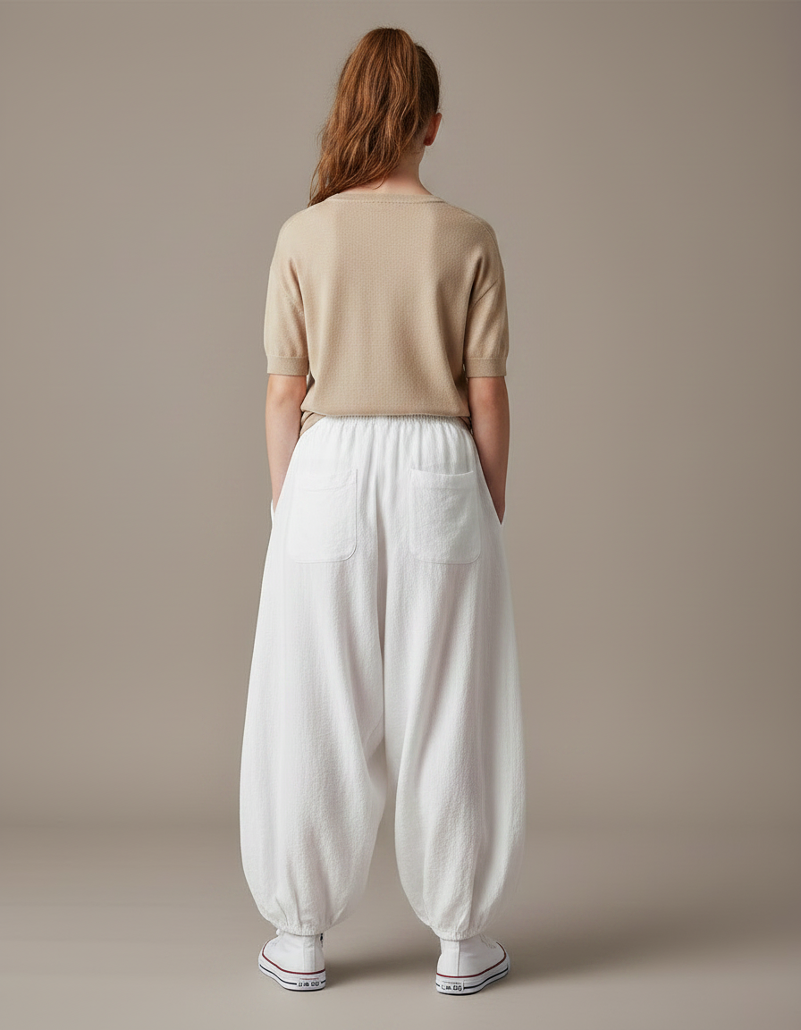 Pantalon Parachute Blanc Ample Lin Enfant Décontracté - vue 2
