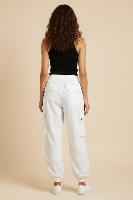 Pantalon Parachute Blanc Cargo Ample Femme Moderne - Polyester - vue 2