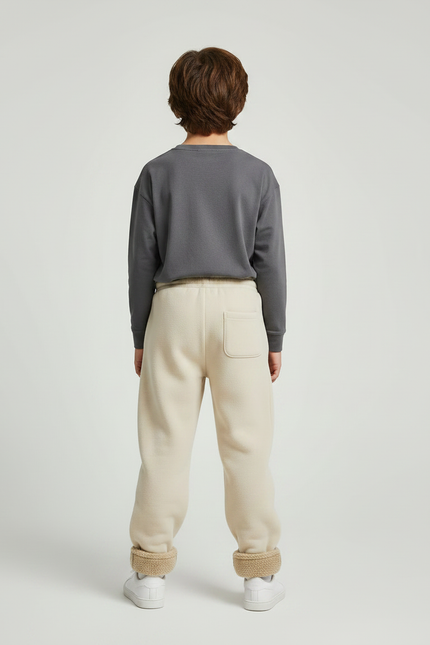 Pantalon Parachute Beige Ample Polaire Enfant Confortable - Molleton - vue 2