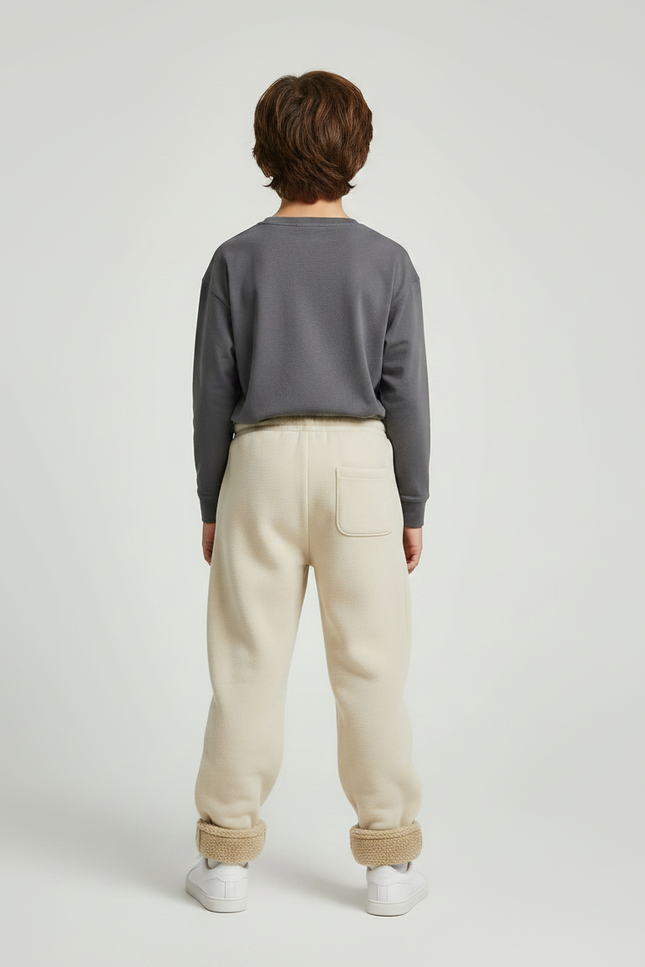 Pantalon Parachute Beige Ample Polaire Enfant Confortable - Molleton - vue 2