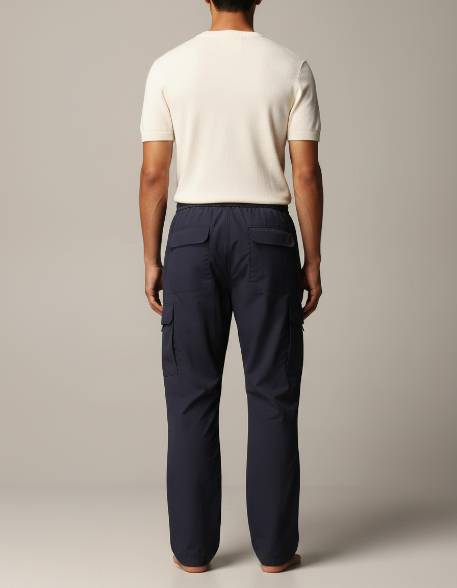 Pantalon Parachute Bleu Marine Cargo Ample Sportif Homme - Polyester - vue 2