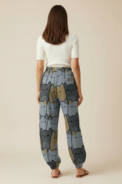 Pantalon Parachute Imprimé Chats Ample Décontracté Fluide - Viscose - vue 2