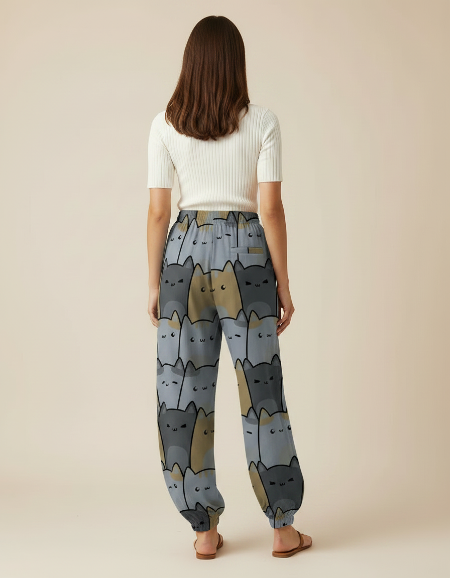 Pantalon Parachute Imprimé Chats Ample Décontracté Fluide - Viscose - vue 2