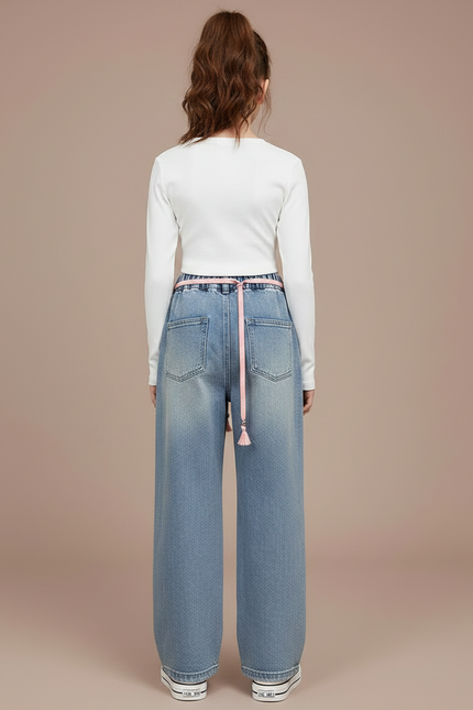 Pantalon Parachute Jean Ample Enfant Fille - Bleu - vue 2