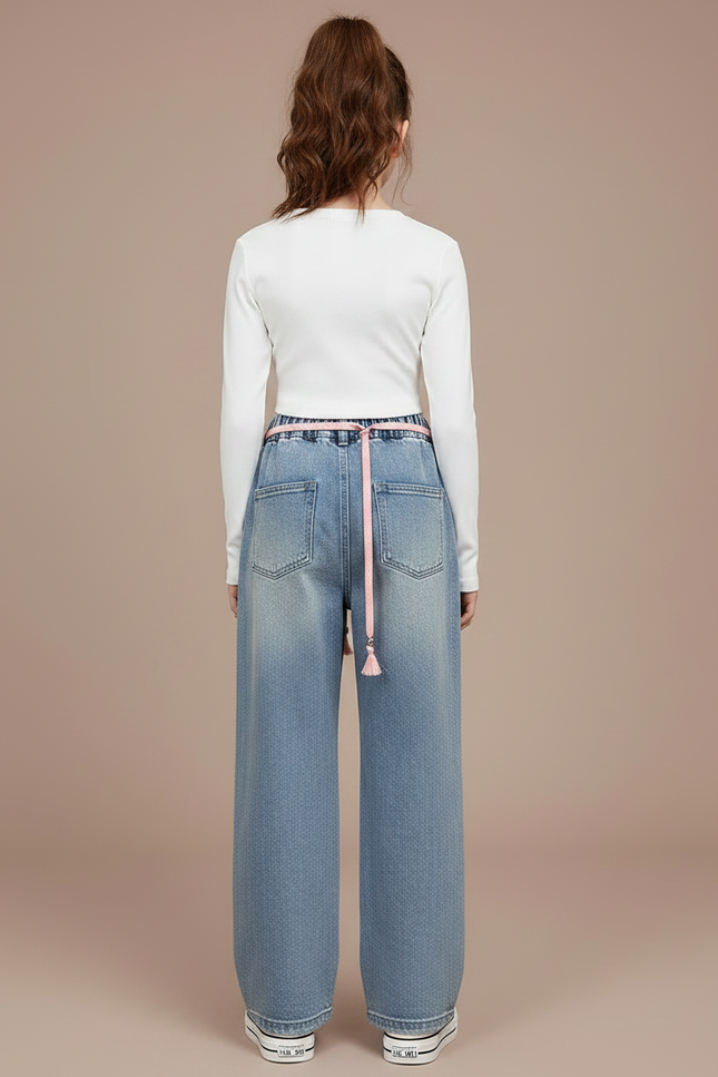 Pantalon Parachute Jean Ample Enfant Fille - Bleu - vue 2