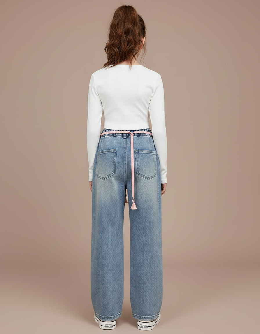 Pantalon Parachute Jean Ample Enfant Fille - Bleu - vue 2