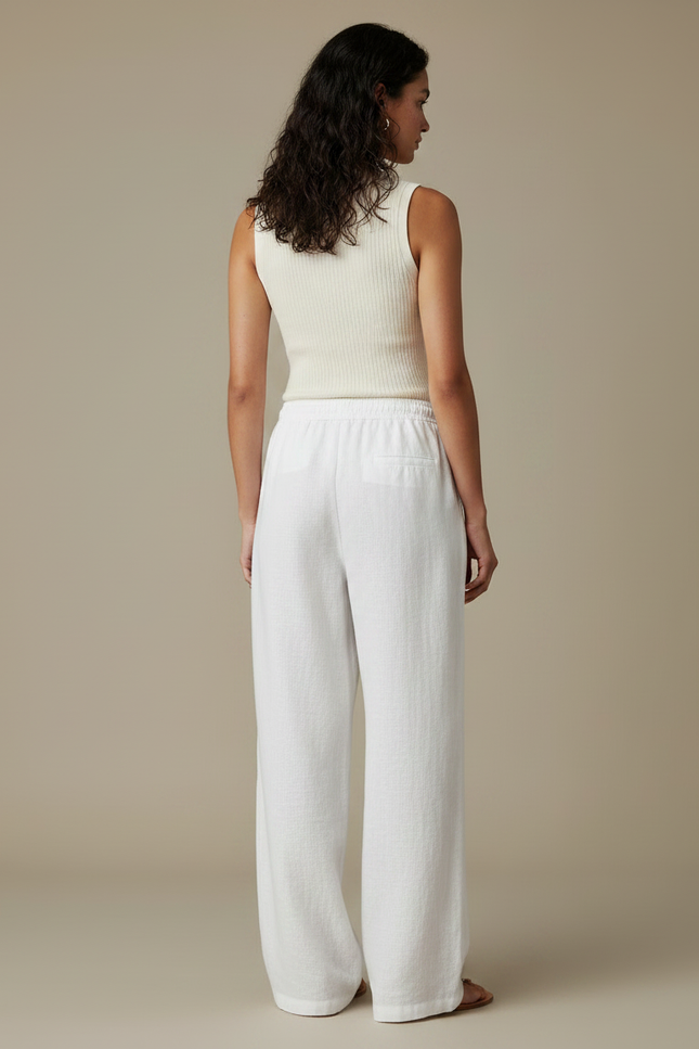 Pantalon Parachute Blanc Lin Ample Fluide Élégant - vue 2