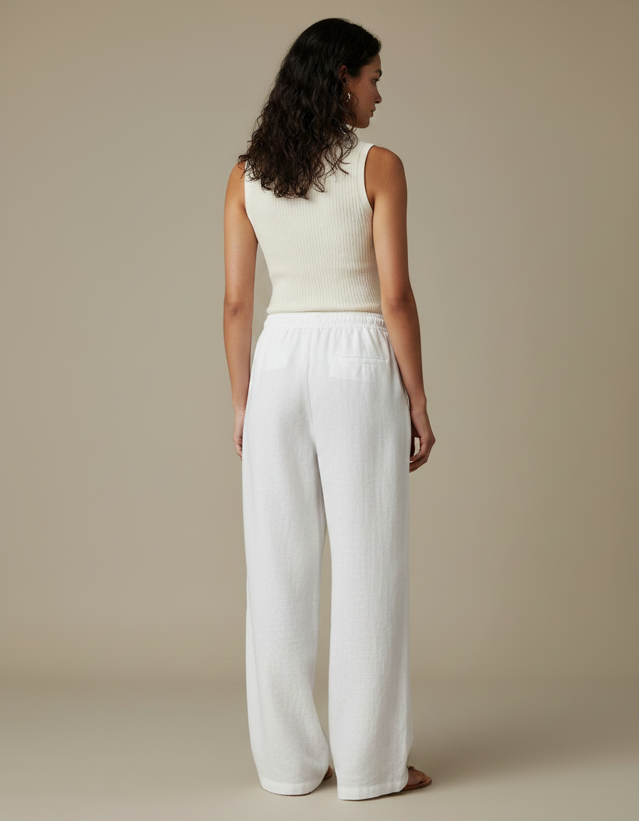 Pantalon Parachute Blanc Lin Ample Fluide Élégant - vue 2