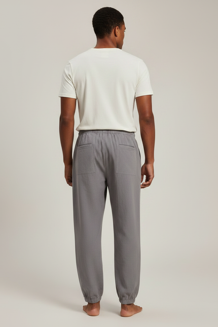 Pantalon Parachute Homme Lin Coton Gris Ample Cordon - vue 2