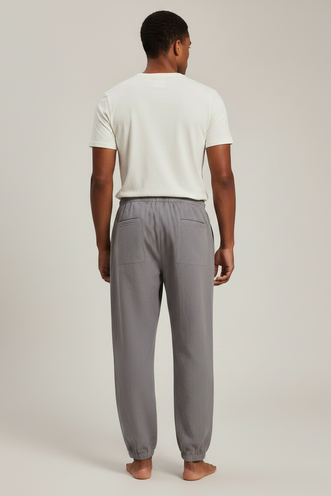 Pantalon Parachute Homme Lin Coton Gris Ample Cordon - vue 2
