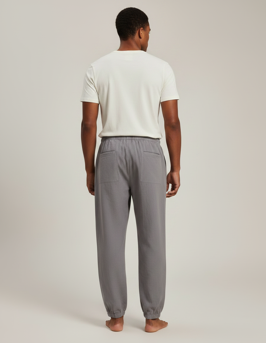 Pantalon Parachute Homme Lin Coton Gris Ample Cordon - vue 2