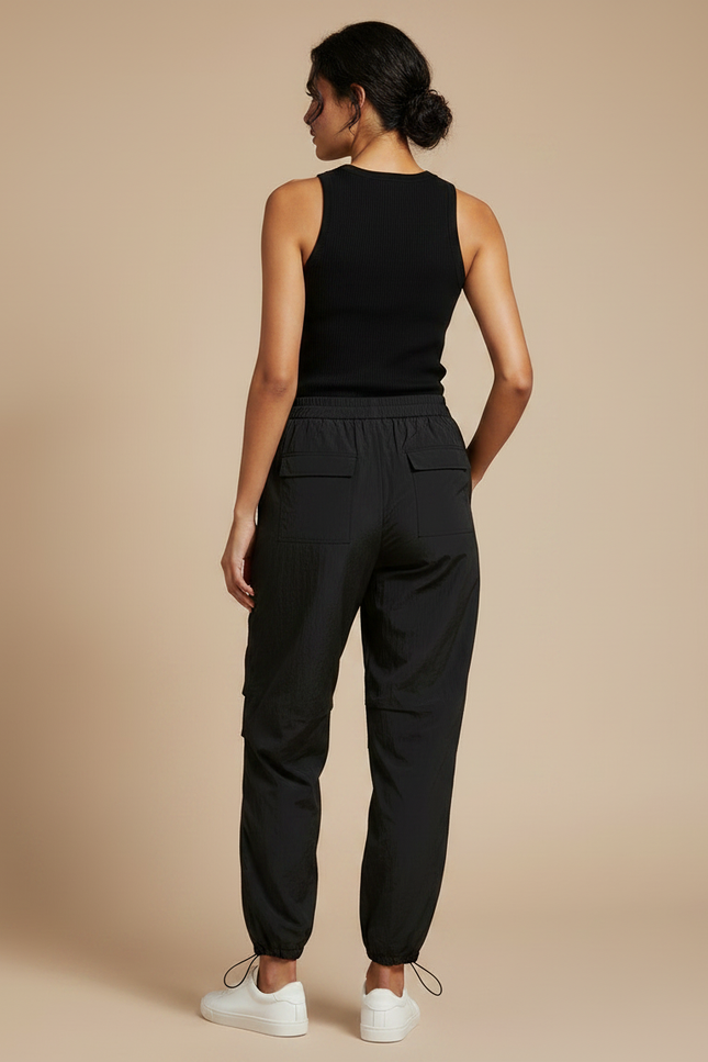 Pantalon Parachute Noir Fluide Froissé Décontracté - Polyester - vue 2