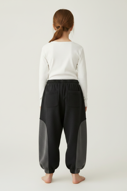 Pantalon Parachute Noir Ample Molletonné Imprimé Fille - vue 2