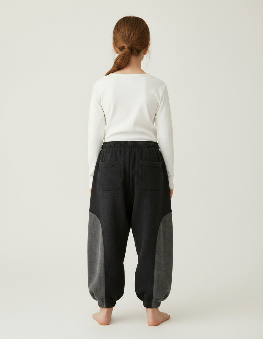Pantalon Parachute Noir Ample Molletonné Imprimé Fille - vue 2
